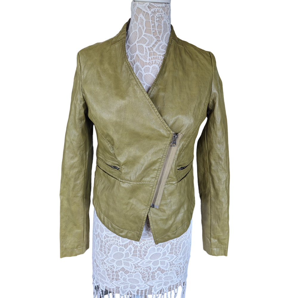 Symphony + Note Faux Leather Olive Green Jacket S